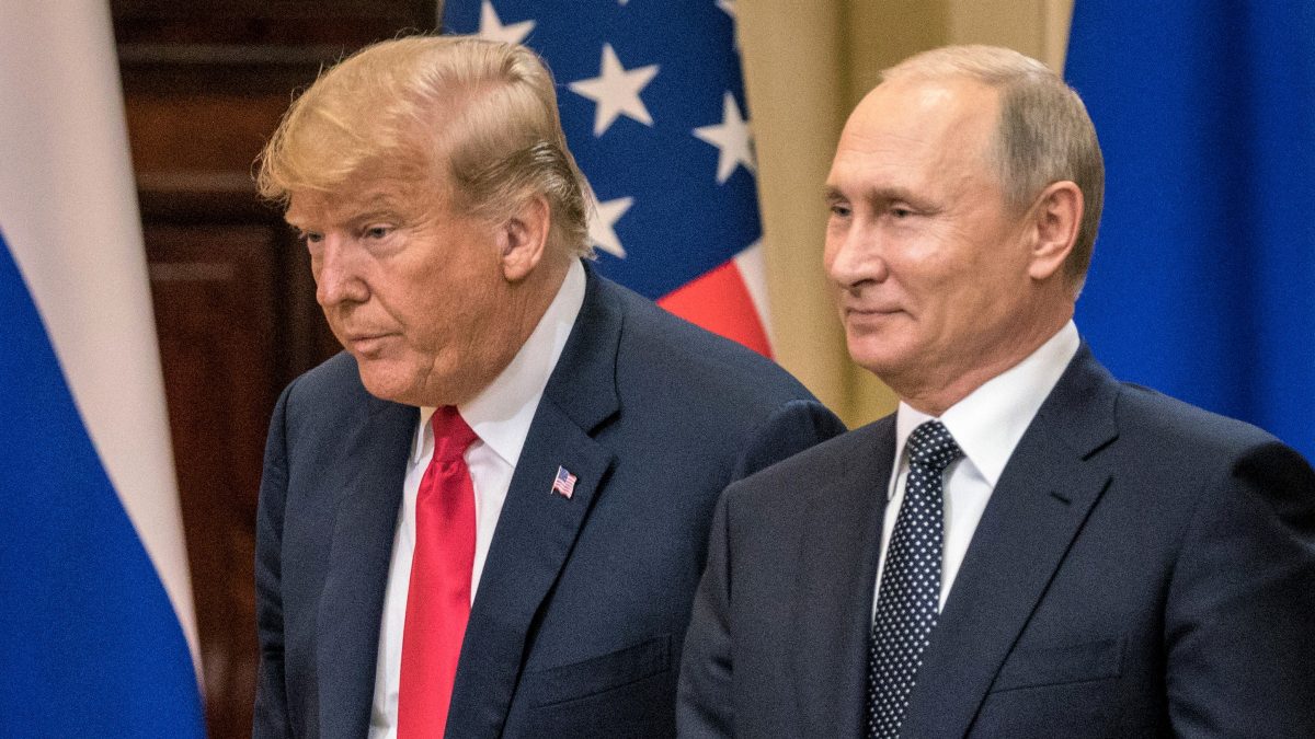 HELSINKI, FINLAND - JULY 16: U.S. President Donald Trump (L) and Russian President Vladimir Putin arrive to waiting media during a joint press conference after their summit on July 16, 2018 in Helsinki, Finland. The two leaders met one-on-one and discussed a range of issues including the 2016 U.S Election collusion. 