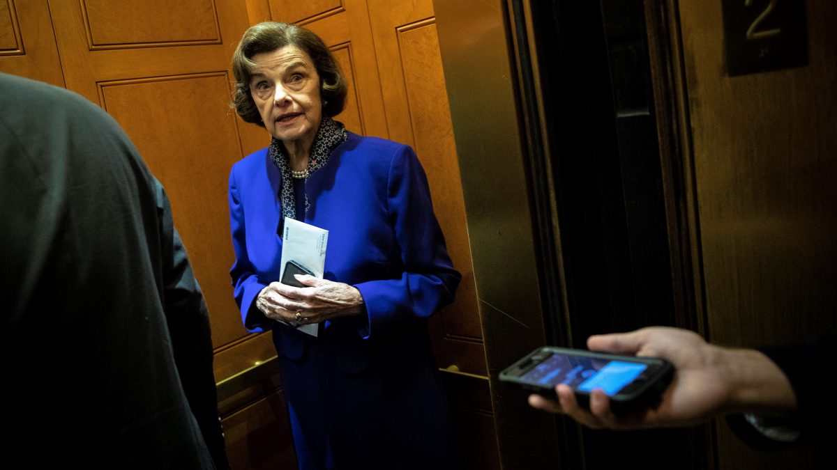 WASHINGTON, DC - SEPTEMBER 24: Sen. Dianne Feinstein (D-CA) gets into an elevator following a vote on Capitol Hill, September 24, 2018 in Washington, DC. Christine Blasey Ford, who has accused Kavanaugh of sexual assault, has agreed to testify before the Senate Judiciary Committee on Thursday.
