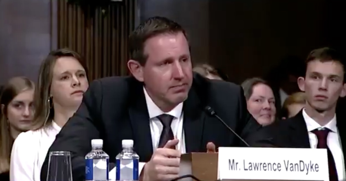 Lawrence VanDyke cries during his confirmation hearings