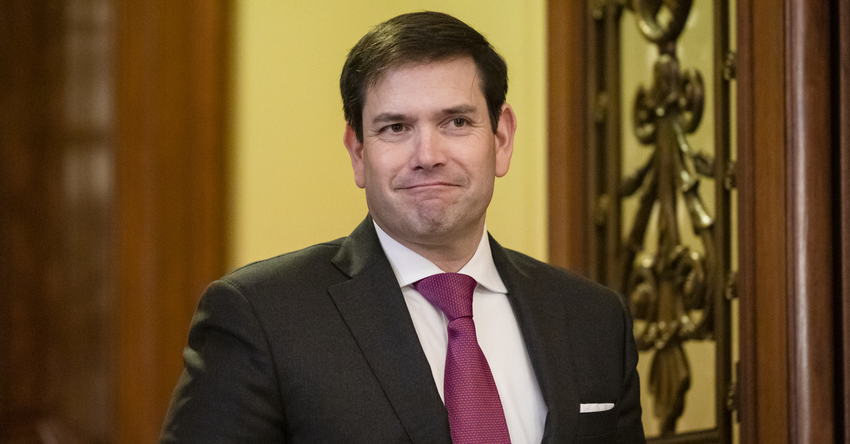 WASHINGTON, DC - FEBRUARY 3: Senator Marco Rubio (R-FL) leaves the Senate floor during a recess in the Senate impeachment trial of President Donald Trump on February 3, 2020 in Washington, DC. Closing arguments begin Monday after the Senate voted to block witnesses from appearing in the impeachment trial. The final vote is expected on Wednesday. (Photo by Samuel Corum/Getty Images)