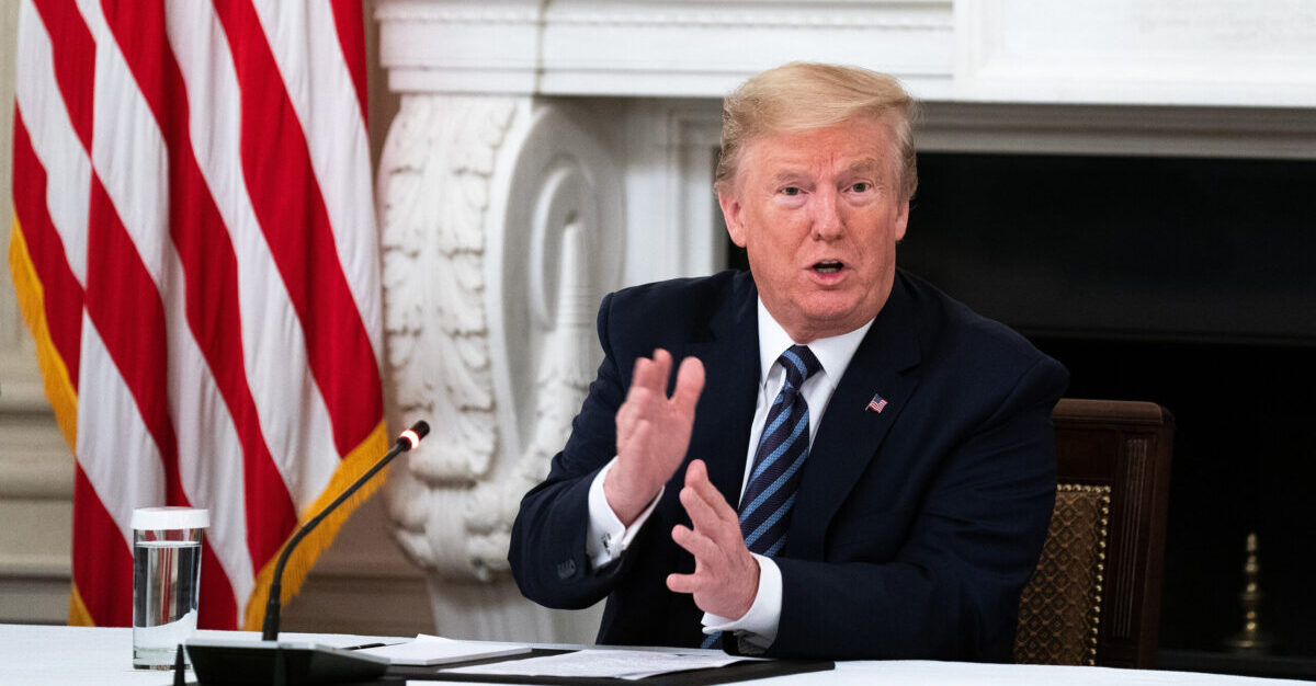 WASHINGTON, DC - MAY 08: U.S. President Donald Trump makes remarks at the beginning of a meeting with Congressional Republicans in the State Dining Room at the White House May 08, 2020 in Washington, DC. Trump insisted that the national economy will recover this year from the damage caused by novel coronavirus pandemic, saying, "I'm calling it the transition to greatness."