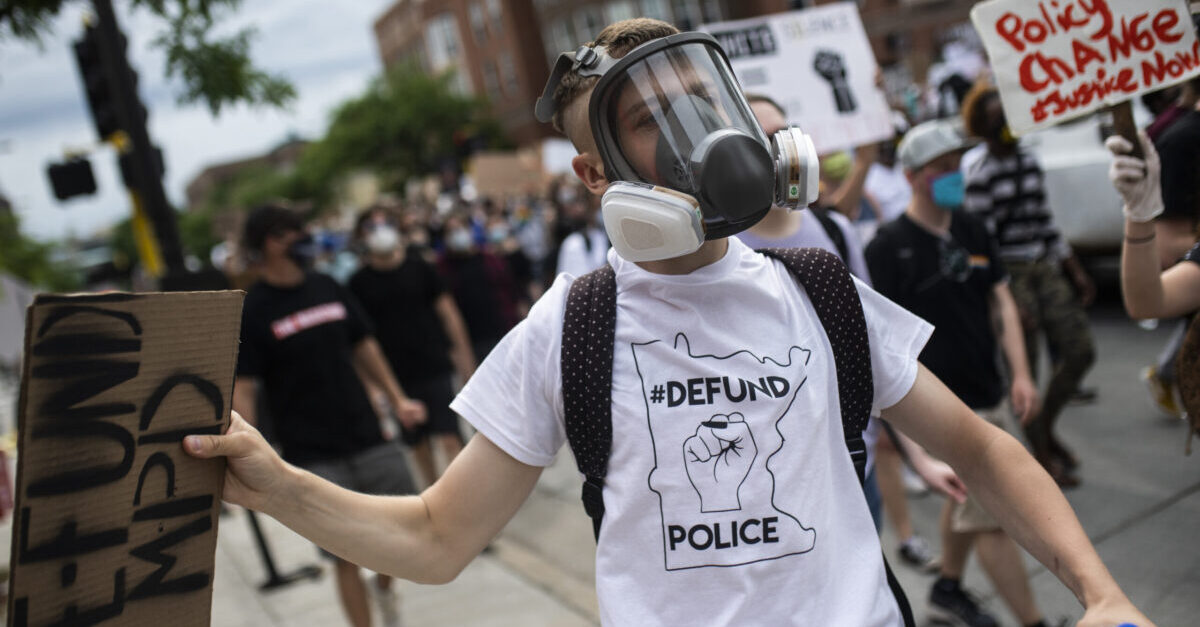 MINNEAPOLIS, MN - JUNE 6: Demonstrators calling to defund the Minneapolis Police Department march on Hennepin Avenue on June 6, 2020 in Minneapolis, Minnesota. The march, organized by the Black Visions Collective, commemorated the life of George Floyd who was killed by members of the MPD on May 25.