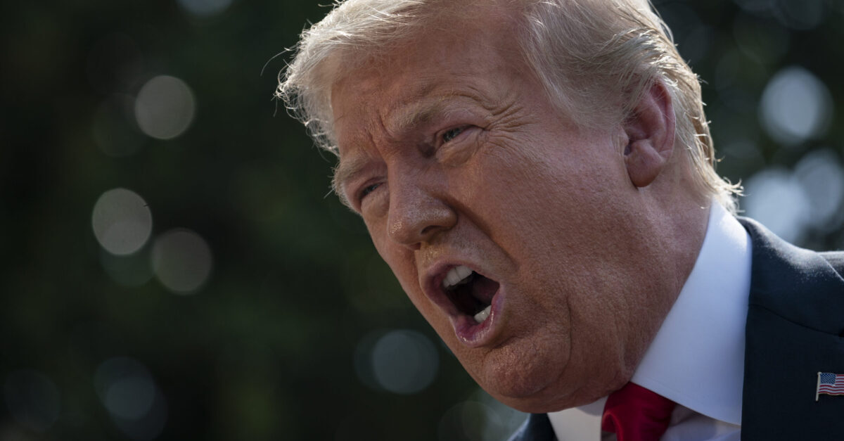 WASHINGTON, DC - JUNE 23: U.S. President Donald Trump speaks to reporters before boarding Marine One on the South Lawn of the White House on June 23, 2020 in Washington, DC. Trump is traveling to Arizona where he will tour border-wall-construction operations in Yuma, later speaking to a conservative advocacy group in Phoenix. (Photo by Drew Angerer/Getty Images)