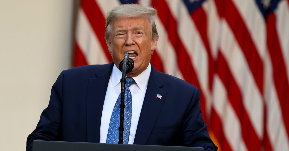 WASHINGTON, DC - JUNE 01: U.S. President Donald Trump makes a statement to the press in the Rose Garden about restoring "law and order" in the wake of protests at the White House June 01, 2020 in Washington, DC. Earlier in the day, President Donald Trump encouraged U.S. governors to be more aggressive against violent protesters following several nights of nationwide violence in response to the death of George Floyd while in the custody of the Minneapolis police. “You have to dominate or you'll look like a bunch of jerks, you have to arrest and try people," he was reported saying during a call from the basement White House Situation Room. Minneapolis police officer Derek Chauvin was charged with the third-degree murder of George Floyd, a black man, who died while in police custody in Minneapolis on May 25th.