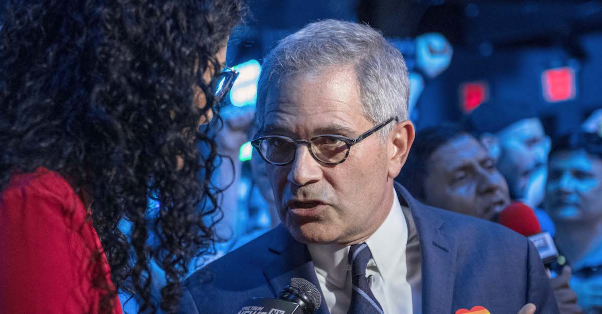 NEW YORK, NY - JUNE 25: Philadelphia District Attorney Larry Krasner speaks to a reporter at of the election party of public defender Tiffany Caban moments before she claimed victory in the in the Queens District Attorney Democratic Primary election, June 25, 2019 in the Queens borough of New York City. Running on a progressive platform that includes decriminalizing sex work and closing the Rikers Island jail, Caban narrowly defeated Queens Borough President Melinda Katz and scored a shocking victory for city