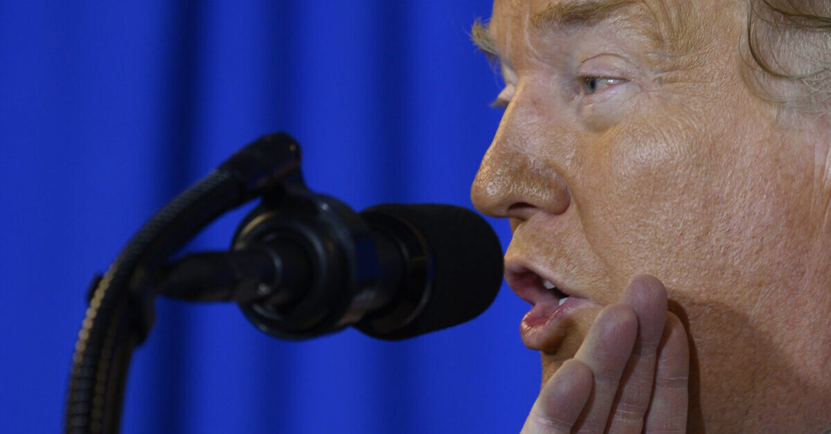 US President Donald Trump delivers the commencement address at Hope for Prisoners graduation ceremony in Las Vegas, Nevada, on February 20, 2020. (Photo by JIM WATSON / AFP)