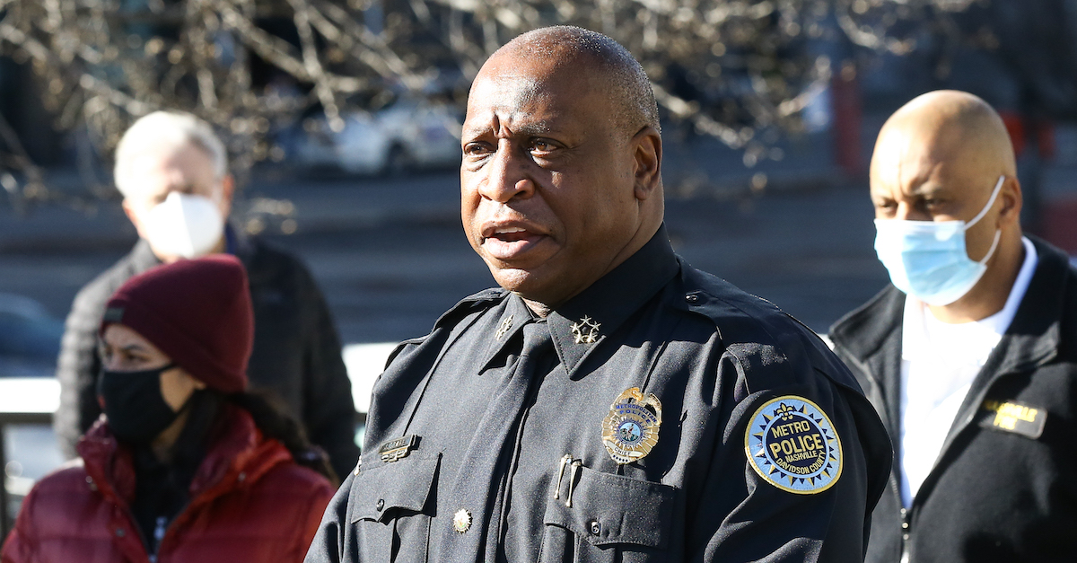 NASHVILLE, TENNESSEE - DECEMBER 26: Nashville Police Chief John Drake speaks during a news conference on the Christmas day bombing on December 26, 2020 in Nashville, Tennessee. Police are calling the explosion "an intentional act" and have found possible human remains after an RV, exploded on Christmas day injuring three people and causing destruction across several blocks in Nashville.