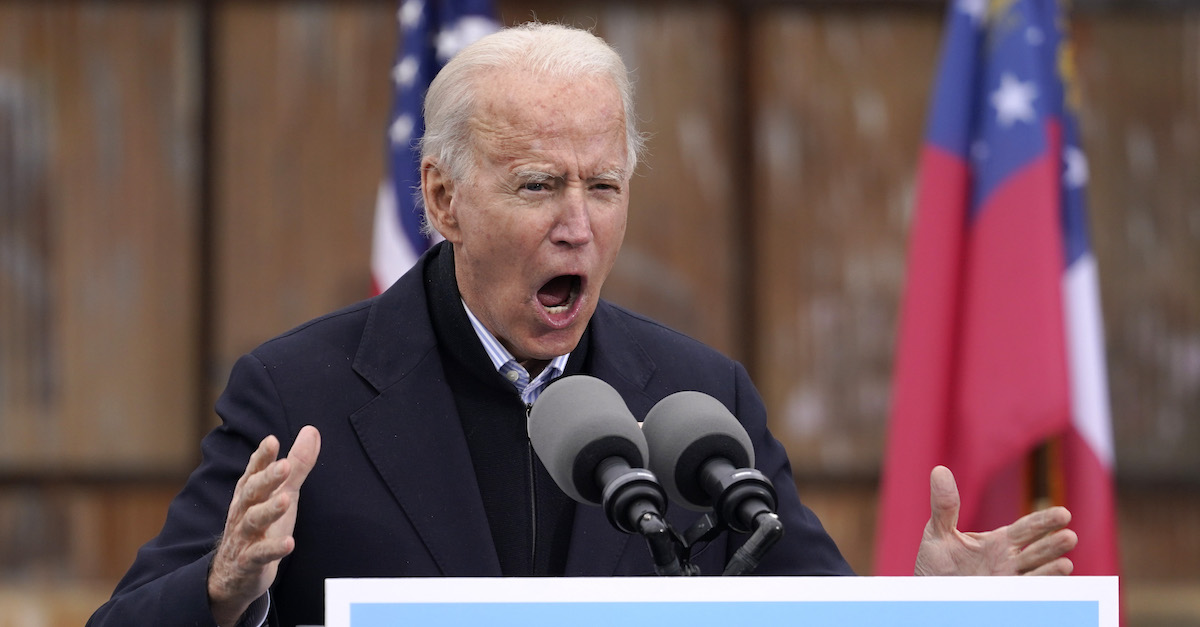 ATLANTA, GA - DECEMBER 15: U.S. President-elect Joe Biden delivers remarks during a drive-in rally for U.S. Senate candidates Jon Ossoff and Rev. Raphael Warnock at Pullman Yard on December 15, 2020 in Atlanta, Georgia. Biden’s stop in Georgia comes less than a month before the January 5 runoff election for Ossoff and Warnock as they try to unseat Republican incumbents Sen. David Perdue and Sen. Kelly Loeffler.