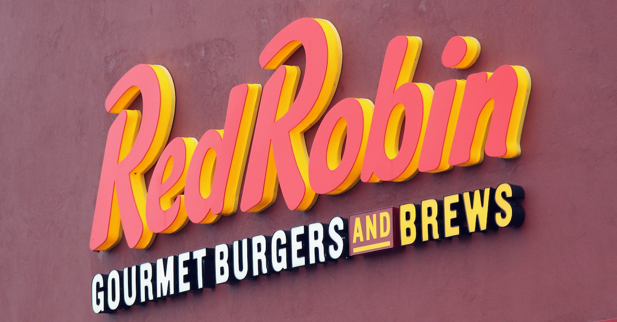 CARLE PLACE, NEW YORK - MARCH 20: A general view of the Red Robin Gourmet Burgers and Brews sign as photographed on March 20, 2020 in Carle Place, New York. (Photo by Bruce Bennett/Getty Images)