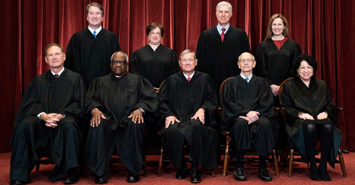 The nine Supreme Court justices pose for a group picture in 2021