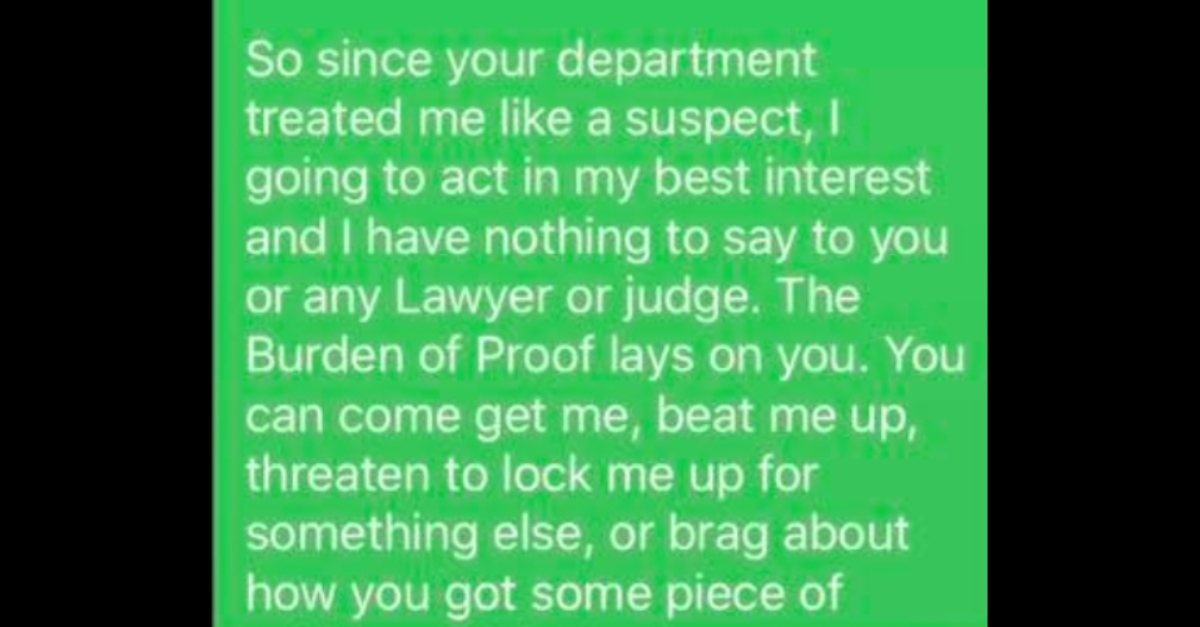 Excerpt of text message Shannon Ryan claimed to write to an FBI agent.
