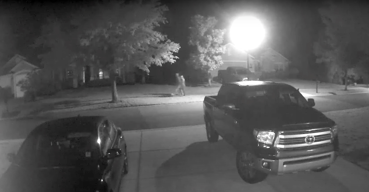 A still frame captured from a neighborhood surveillance camera shows what prosecutors and law enforcement authorities believe to be alleged murderer Aiden Fucci and murder victim Tristyn Bailey walking together shortly before Bailey's death.