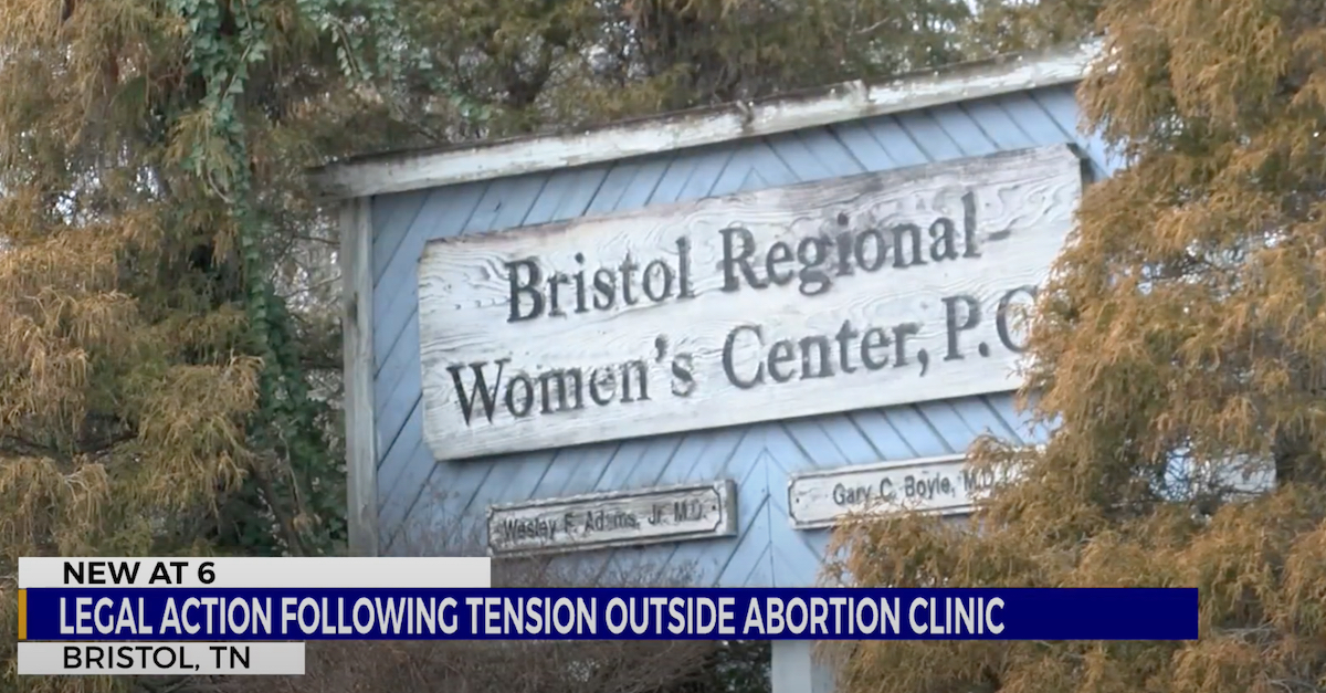 A video screengrab from WJHL-TV shows the sign to the Bristol Regional Women's Center