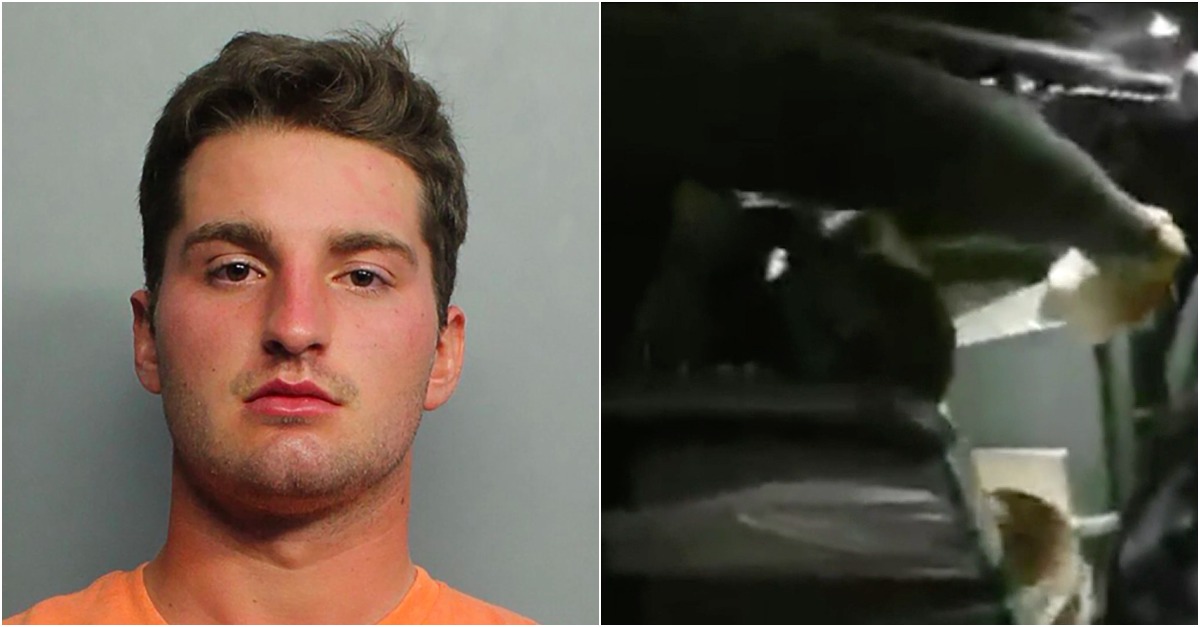 Maxwell Berry appears in a mugshot (L) and in cellphone footage while being duct-taped to his seat (R)