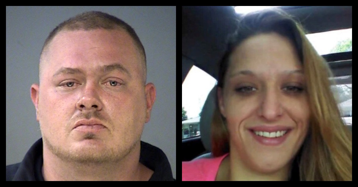 Riki Eaton (L) appears in a mugshot; he is accused of killing Jenny Boltinghouse (R)