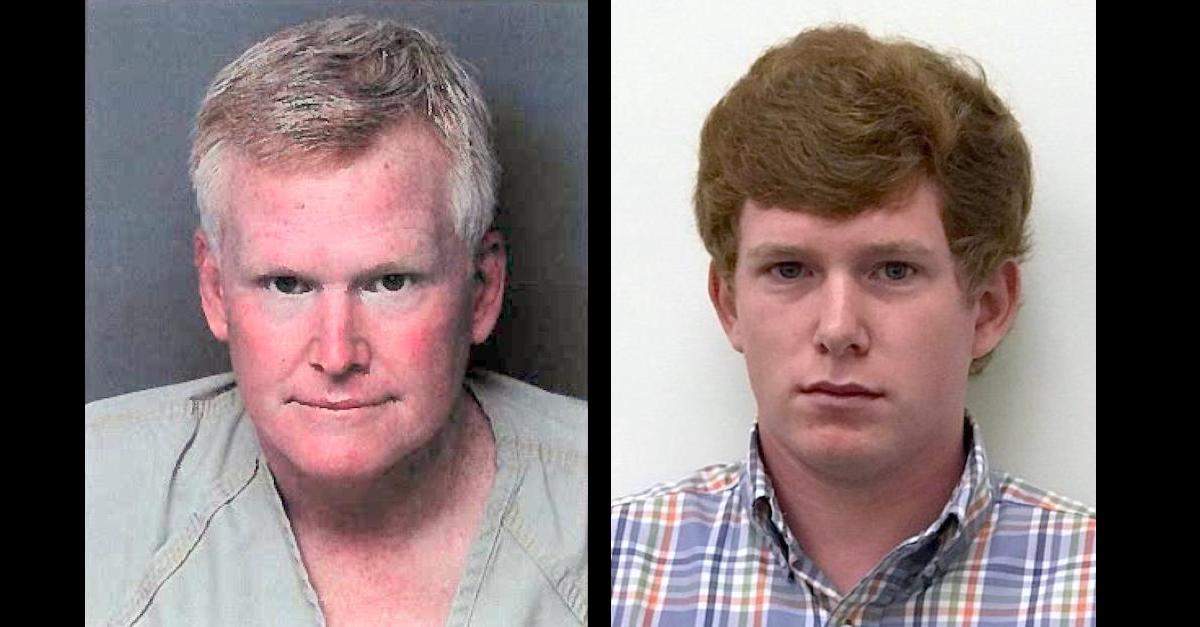 Alex Murdaugh (left) and his son Paul Murdaugh (right) appear in jail mugshots.