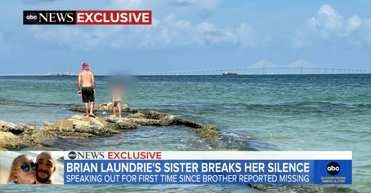 Cassie Laundrie told ABC News that this image shows Brian Laundrie camping at Fort De Soto in Florida on Sept. 6, 2021. She said it was the last time she saw him. (Image via screengrab from Good Morning America/ABC.)