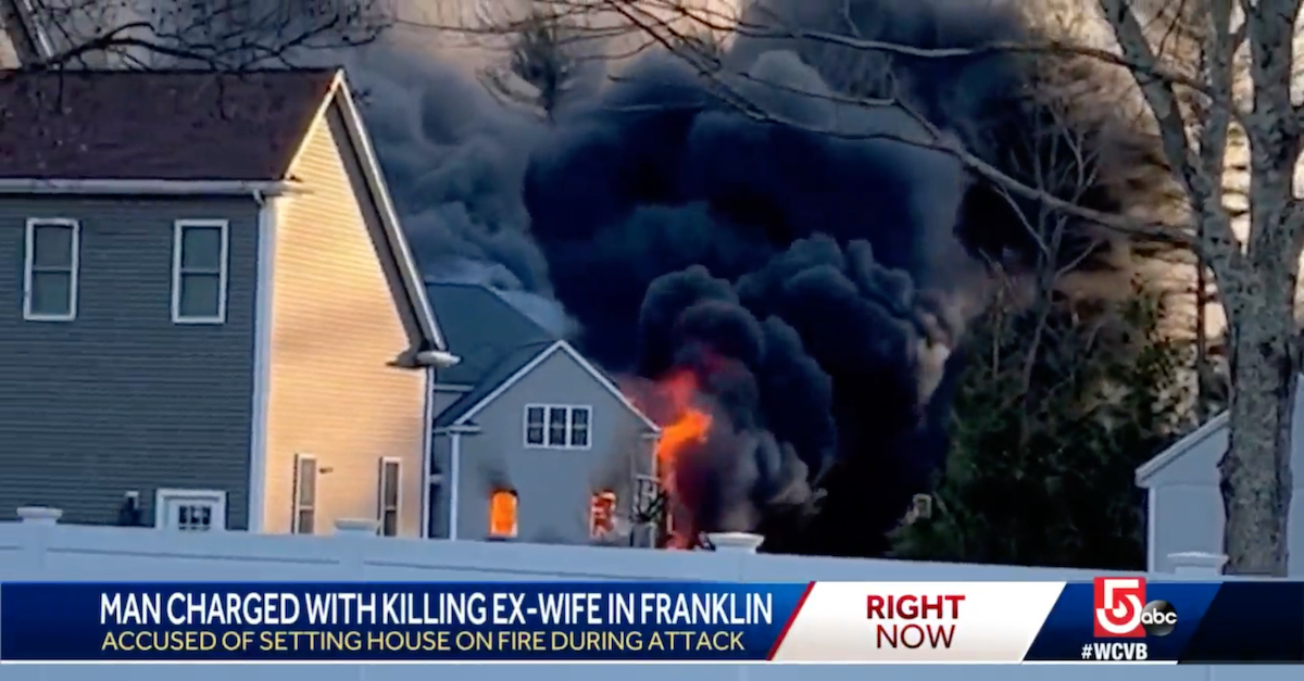 A WCVB-TV screengrab shows the inferno which engulfed the home Shirley Branco Owen shared with her mother.