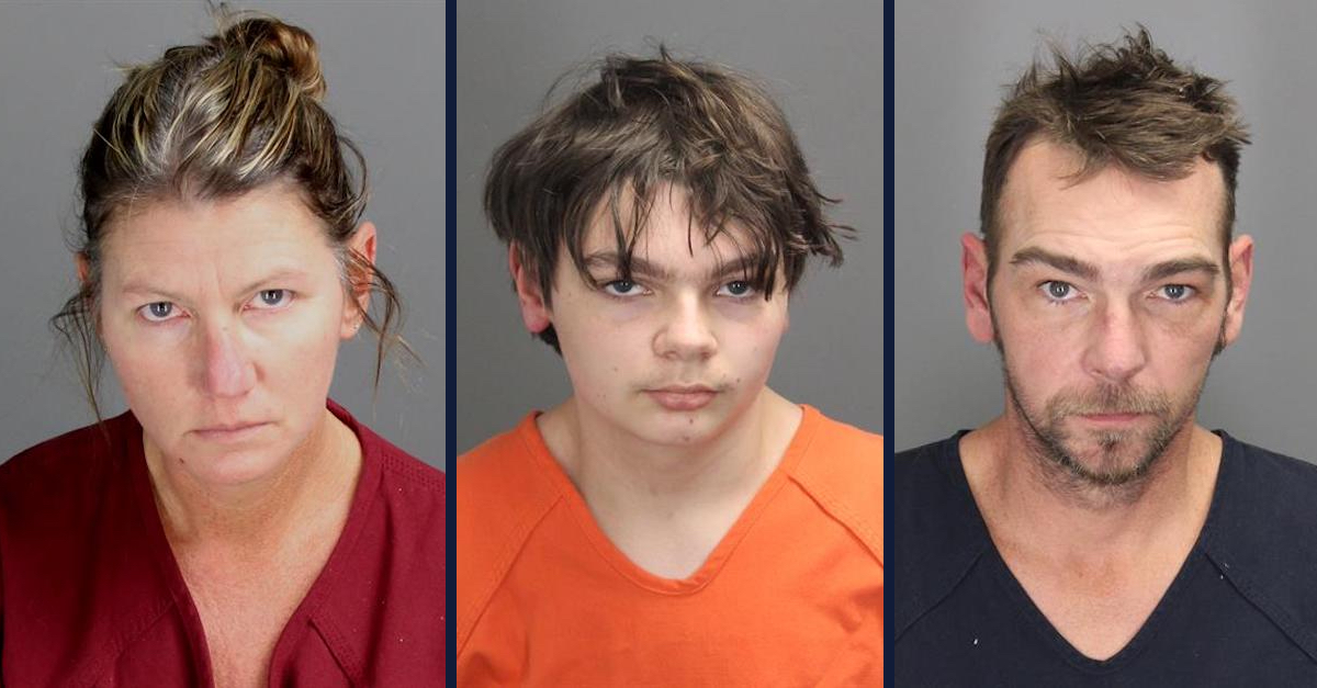 Jennifer Crumbley, Ethan Crumbley, and James Crumbley appear in mugshots taken by the jail in Oakland County, Mich., in Dec. 2021.