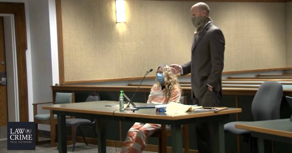 Lori Daybell and Mark Means in a May 2020 court hearing.