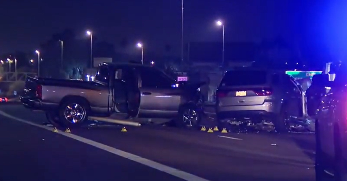 Aftermath of wrong-way crash, alleged ramming incident on Interstate 10.