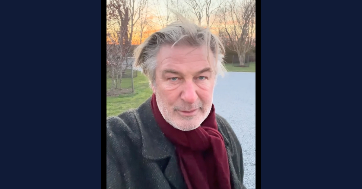 Alec Baldwin appears in a social media screengrab from a December 2021 holiday message he recorded for supports and fans.