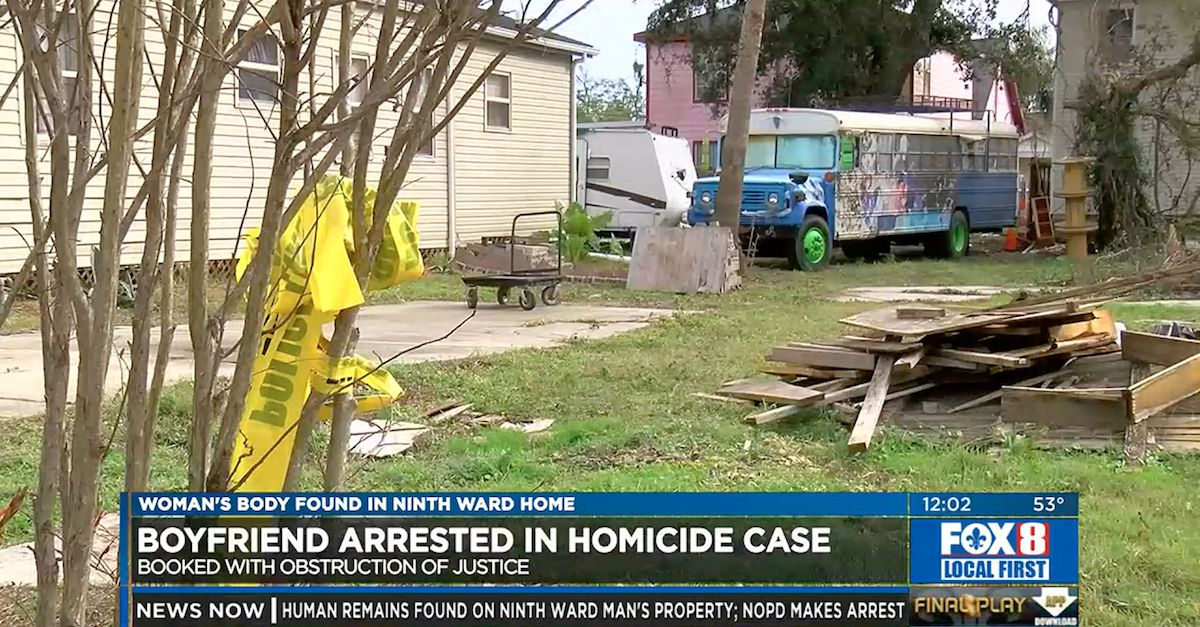 New Orleans FOX affiliate WVUE captured an image of a blue bus in Benjamin J. Beale's backyard.