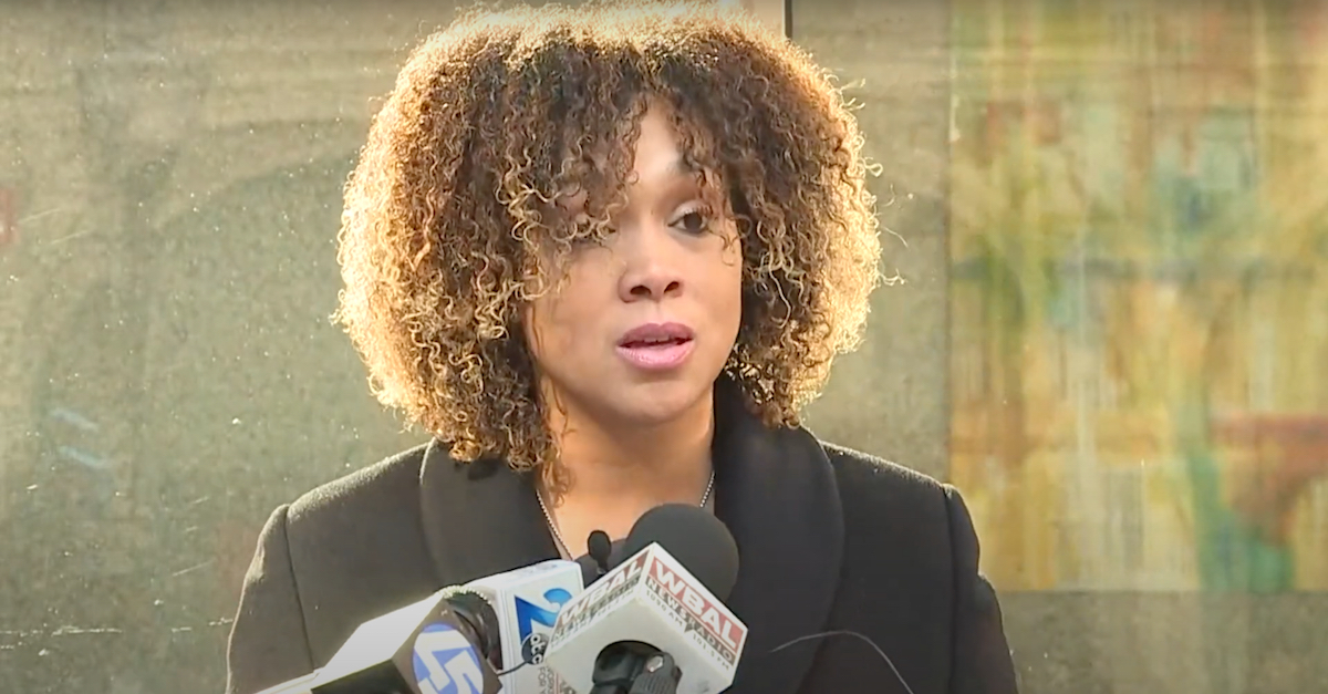 Marilyn Mosby speaks about a federal indictment filed against her. (Image via WMAR-TV/YouTube screengrab.)