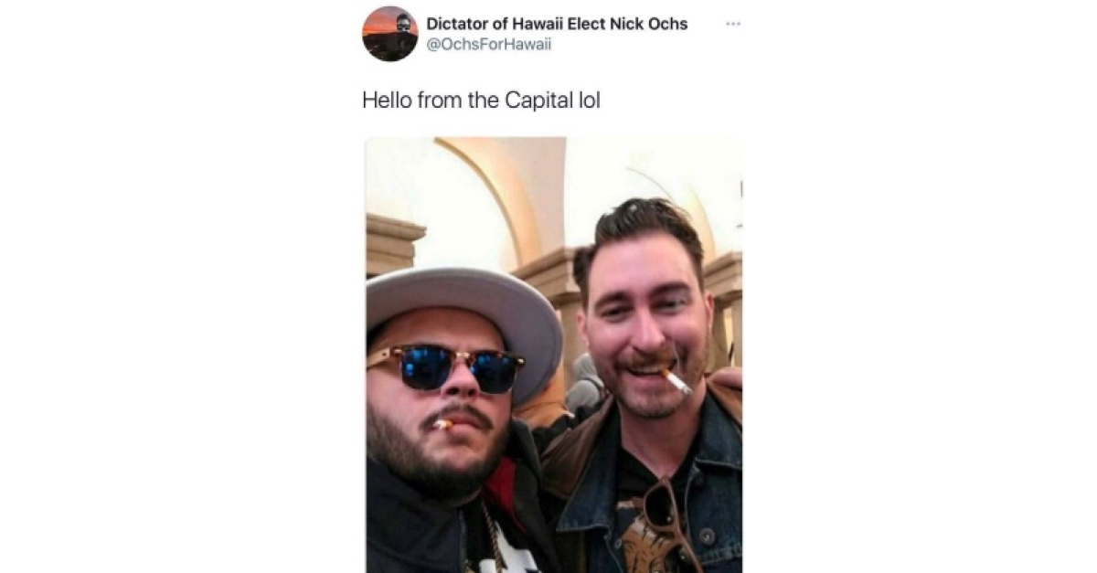 Nicholas Ochs and Nicholas DeCarlo seen smoking inside the Capitol on Jan. 6