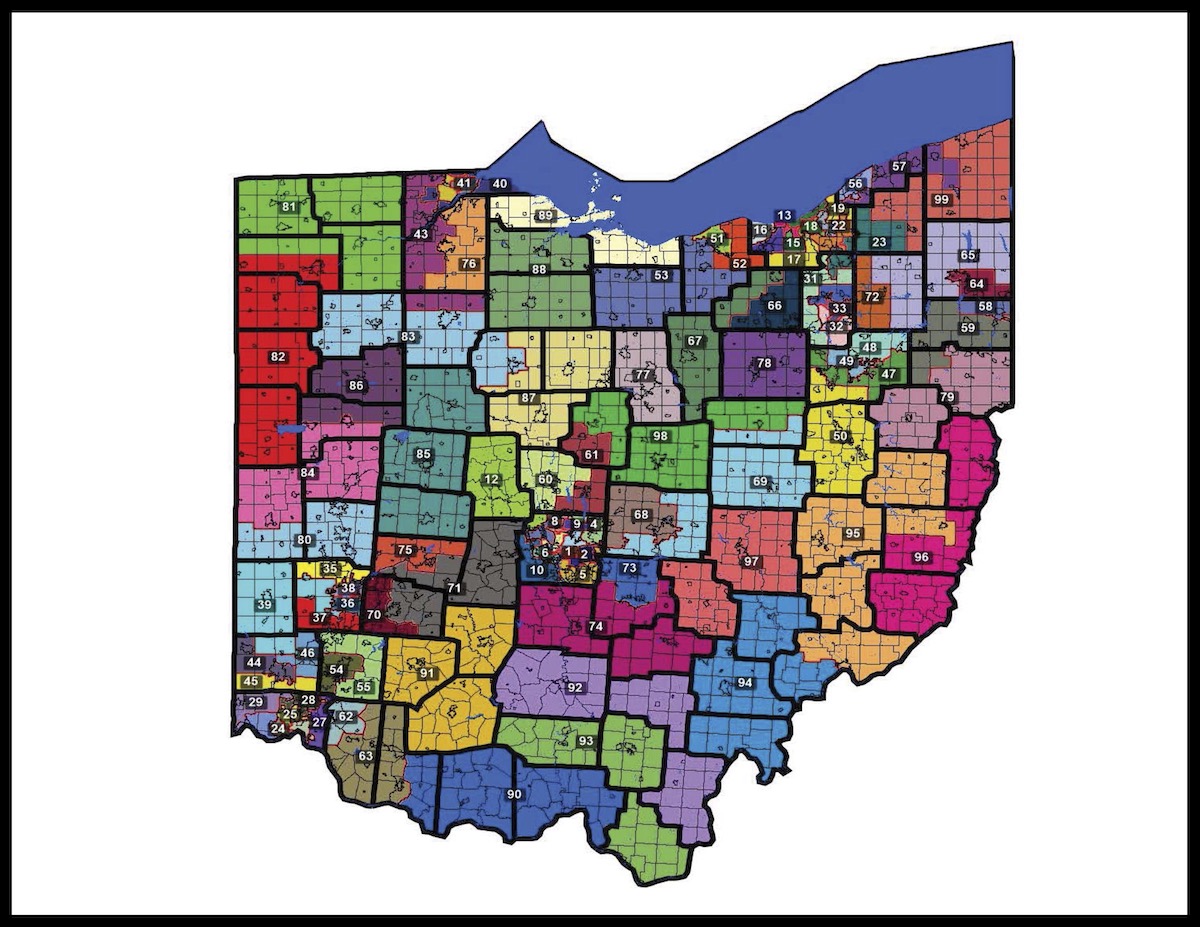 Ohio House of Representatives districts are seen in a district map rubbished by the Ohio Supreme Court. (Image via the Ohio Redistricting Commission.)