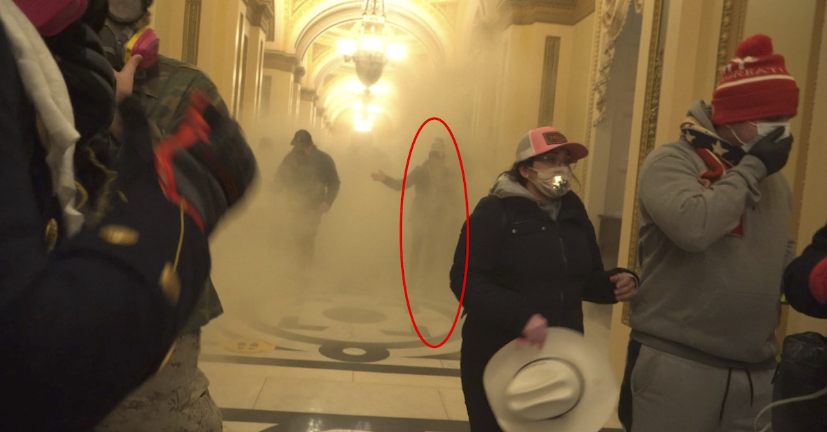 Adam Johnson, circled in red by federal law enforcement authorities, is seen inside the U.S. Capitol Complex on Jan. 6, 2021. (Image via federal court documents.)