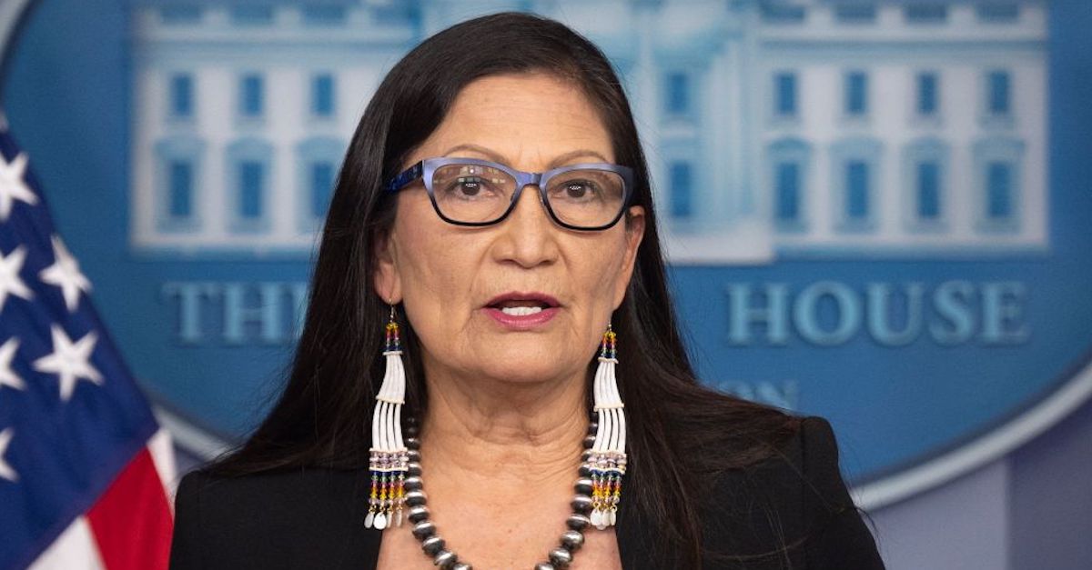 US Secretary of the Interior Deb Haaland speaks during the daily press briefing at the White House in Washington, DC, on April 23, 2021. (Photo by JIM WATSON / AFP) (Photo by JIM WATSON/AFP via Getty Images)