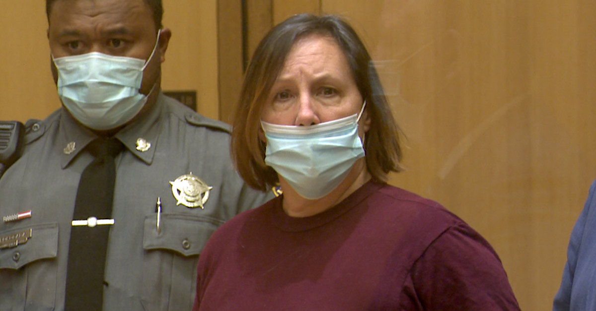 Ellen Wink appears in a Connecticut courtroom in the Stamford-Norwalk judicial district on Feb. 16, 2021. (Image via the Law&Crime Network.)