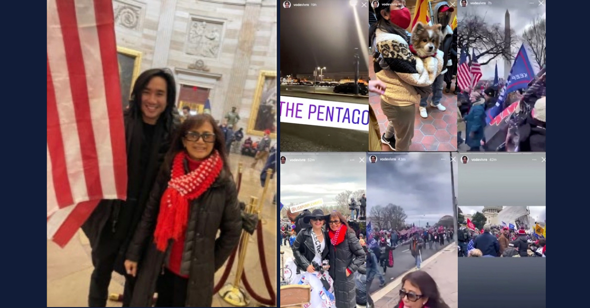 Antony Vo at the Capitol with his mother (L); montage of his time in DC around January 6 (via FBI court filings)
