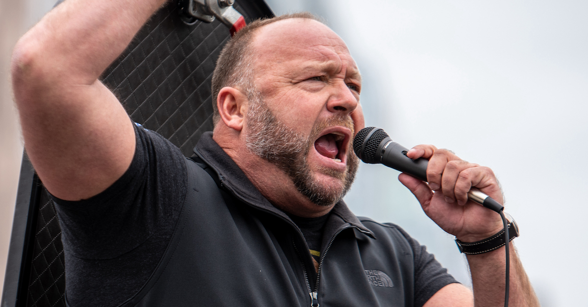 Infowars host Alex Jones protests at the Texas State Capital building on April 18, 2020 in Austin. (Photo by Sergio Flores/Getty Images.)
