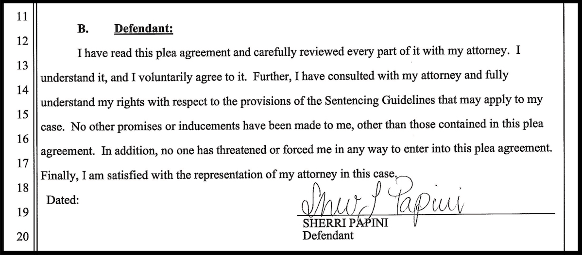 Sherri Papini's signature appears on her April 12, 2022 plea agreement with federal prosecutors in the Eastern District of California.