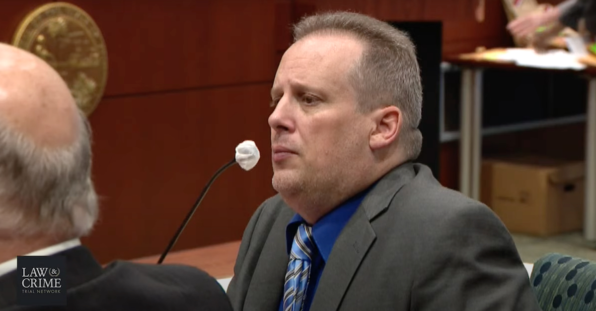 Anthony Todt listens to closing arguments in his quadruple murder trial on Thurs., April 14, 2022. (Image via screengrab from the Law&Crime Network.)