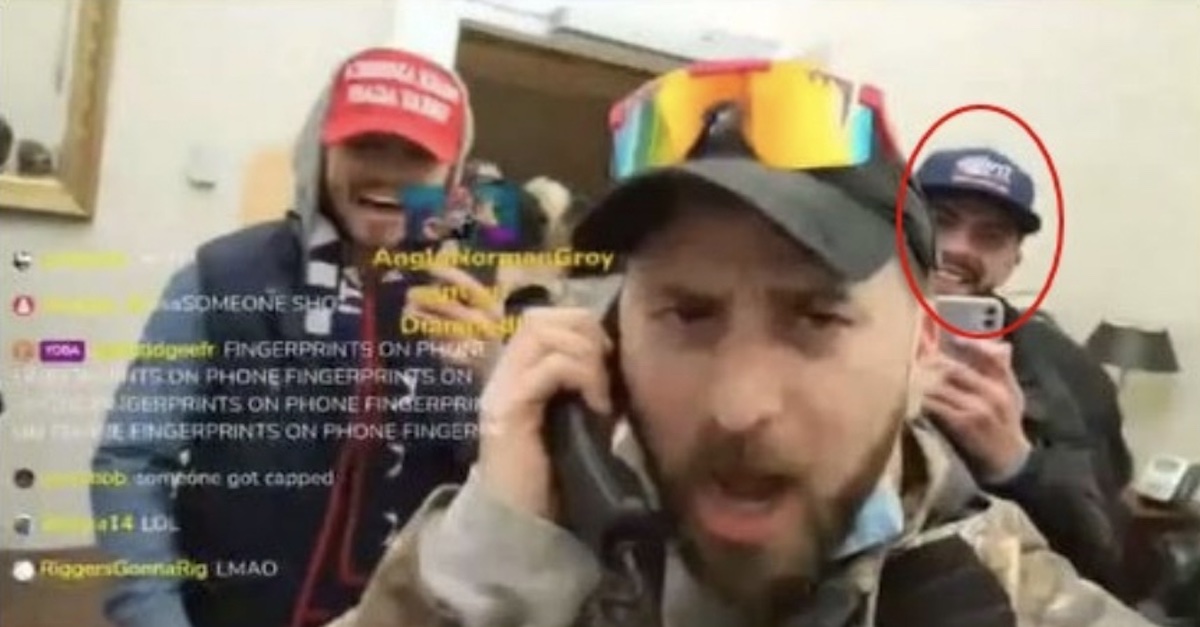 Anthime Gionet, the right-wing social media personality known as "Baked Alaska," seen livestreaming from inside the U.S. Capitol on Jan. 6.