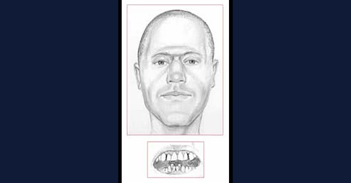 Another law enforcement drawing shows the distinctive teeth of a murder victim found sealed in a steel barrel in 2002.