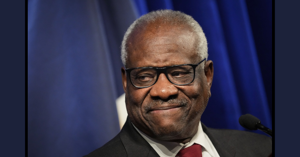 Associate Supreme Court Justice Clarence Thomas speaks at the Heritage Foundation on October 21, 2021 in Washington, D.C. (Photo by Drew Angerer/Getty Images.)