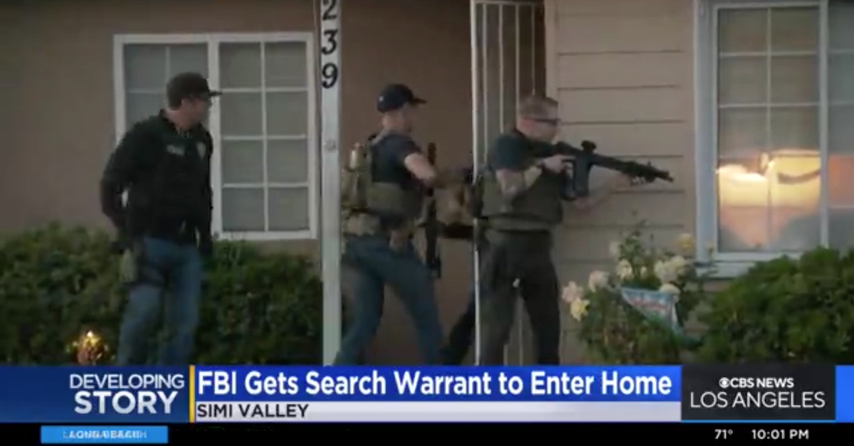 An FBI raid on the home of Nicholas John Roske was caught on camera by KCBS-TV.