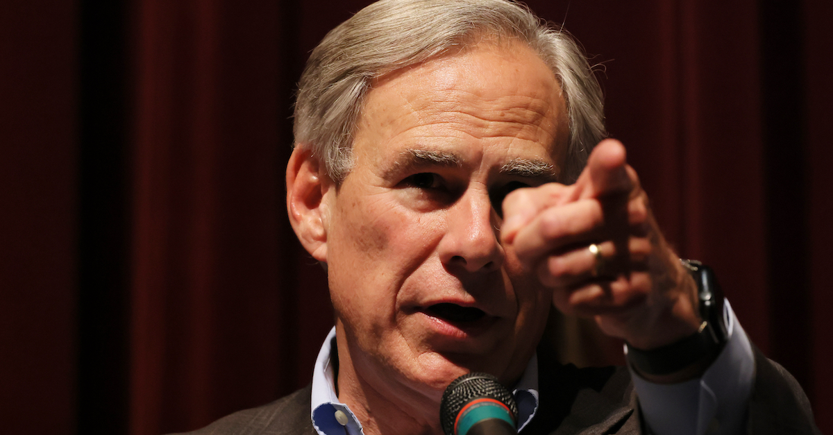 Governor Greg Abbott points to a reporter during a press conference on May 27, 2022. (Photo by Michael M. Santiago/Getty Images.)
