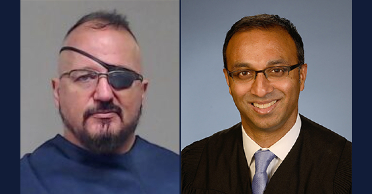 Right: Oath Keepers founder and leader Stewart Rhodes. Left: U.S. District Judge Amit Mehta.