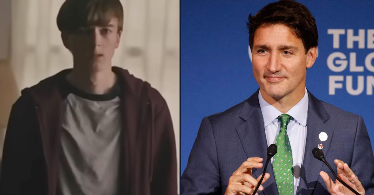 Left: Ryan Grantham in an episode of "Riverdale" (via CTV/YouTube screengrab). Right: Canadian Prime Minister Justin Trudeau (via LUDOVIC MARIN/AFP via Getty Images)
