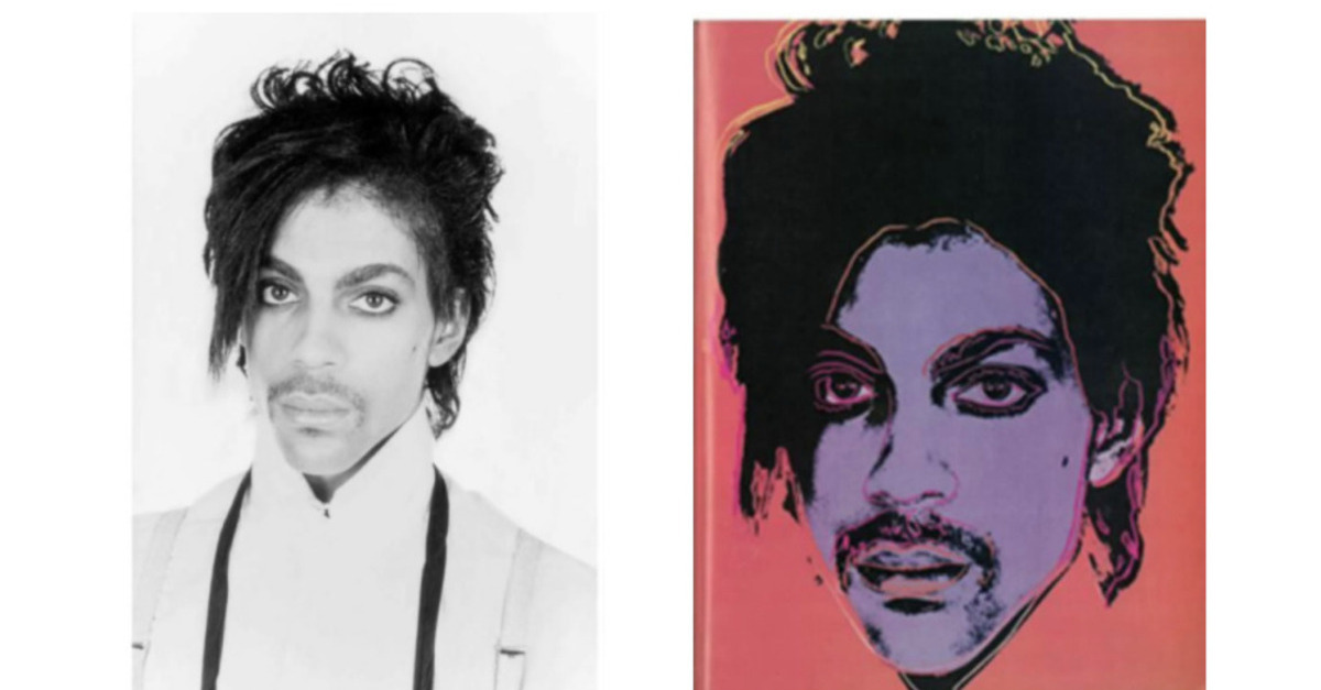 Left: Lynn Goldsmith's 1981 photograph of Prince; Right, Warhol's image. (Source: court documents)