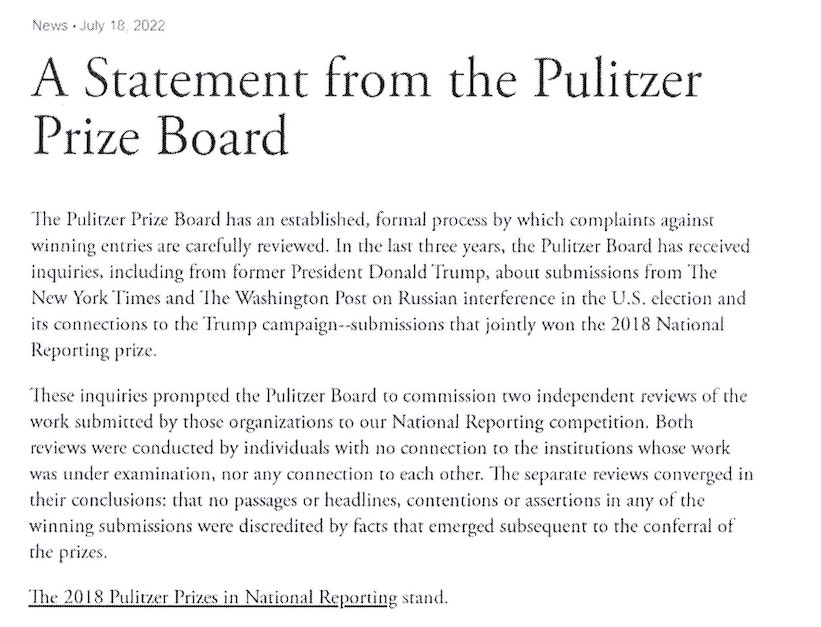 Pulitzer board statement