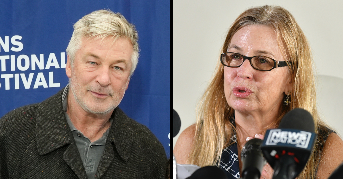 Two photos show Alec Baldwin and Mamie Mitchell.