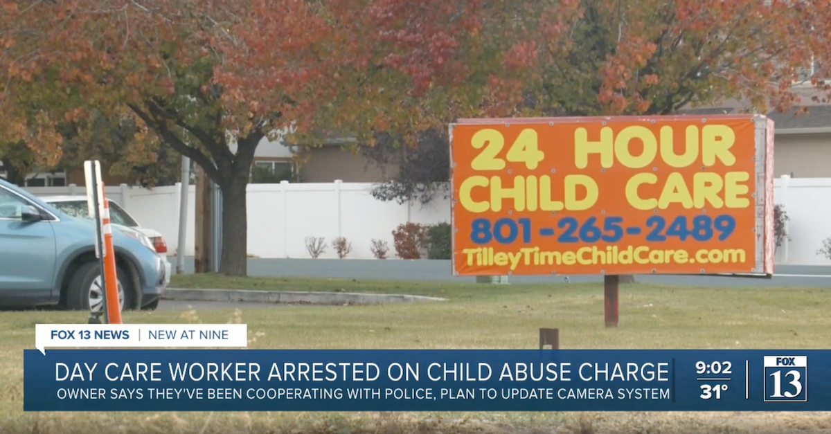 A photo shows the sign outside a daycare where a staffer was arrested for child abuse.