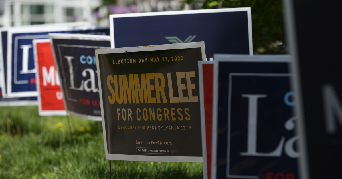 Yard signs for political candidates in Pennsylvania's 2022 midterm elections