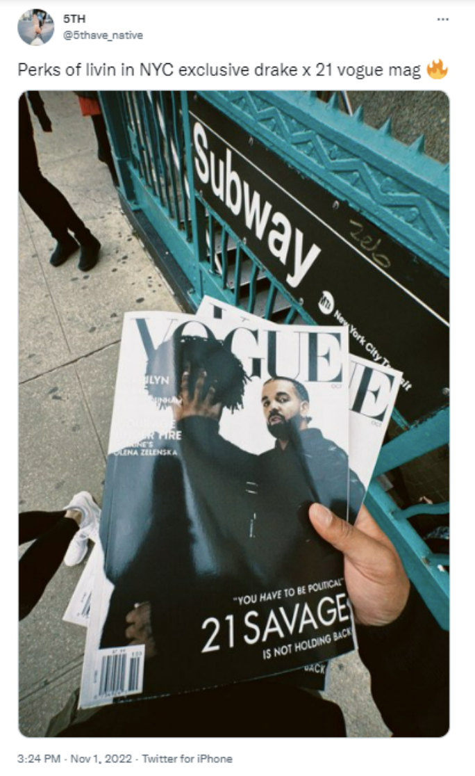 A Twitter post about obtaining the Vogue mockup